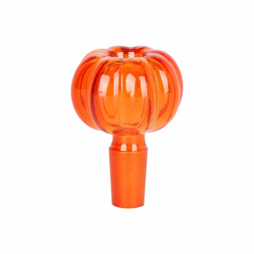Pulsar Pumpkin Glass Water Pipe featuring a spooky pumpkin design, flared mouthpiece, and removable diffuser downstem, made of durable borosilicate glass.