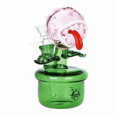 Pulsar Angry Flower Pot Glass Water Pipe showcasing its unique angry flower pot design, 5.5 inches tall, made of durable borosilicate glass with a fixed diffuser downstem. - Default Title
