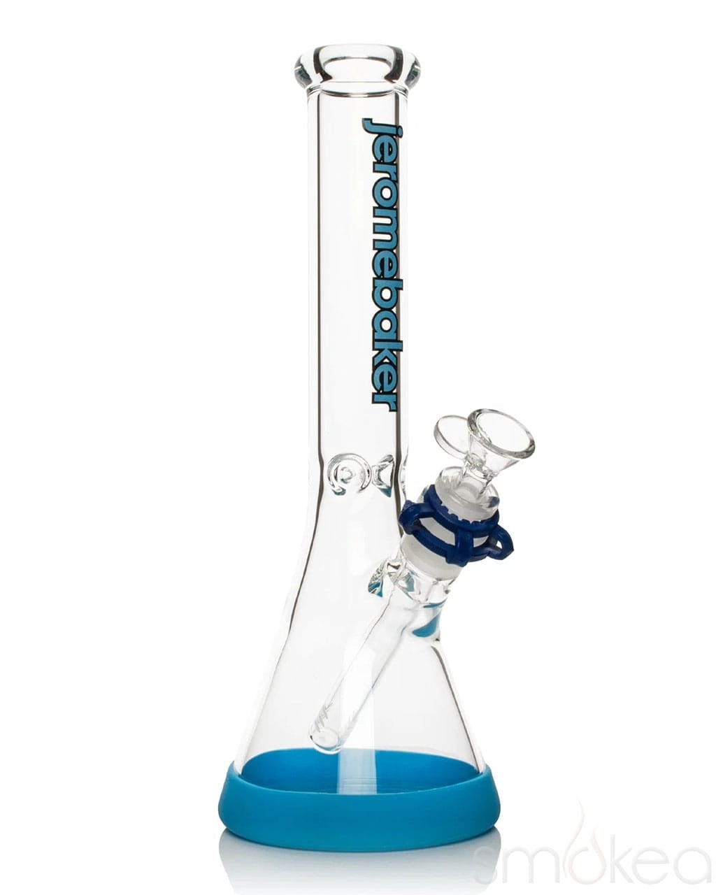 Jerome Baker EVO Beaker Bong showcasing its elegant borosilicate glass design, featuring a built-in ice catcher and ergonomic mouthpiece for smooth smoking. - Red, 16"