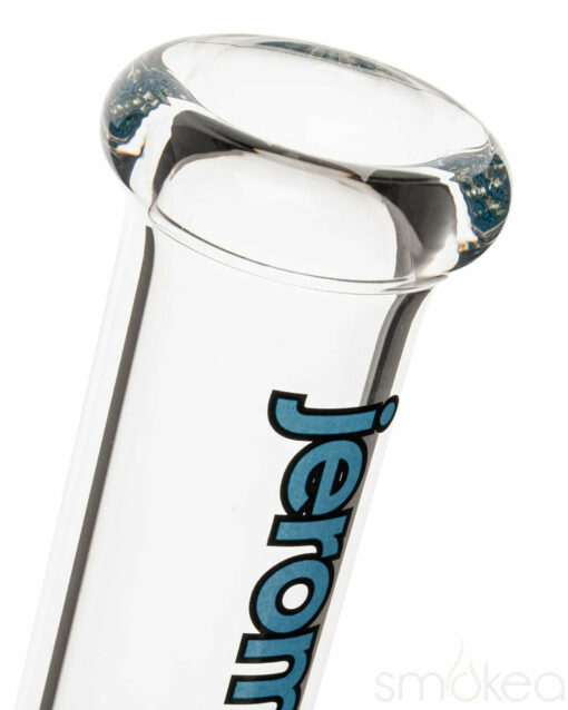 Jerome Baker EVO Beaker Bong showcasing its elegant borosilicate glass design, featuring a built-in ice catcher and ergonomic mouthpiece for smooth smoking.