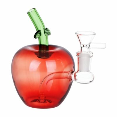 SeshGear Poison Apple Glass Water Pipe, 4.75 inches tall, featuring a fixed diffuser downstem and a vibrant poison apple design in borosilicate glass. - Default Title