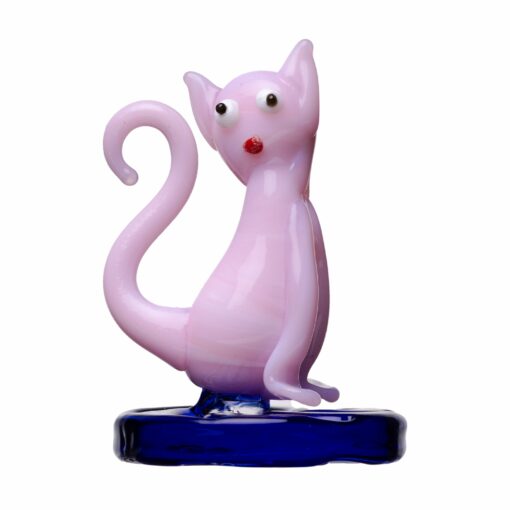 Human Grade Cat Carb Cap in playful design, made from borosilicate glass, measuring 1.2 inches by 1.1 inches, ideal for optimal airflow control.