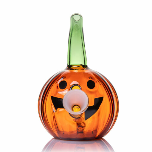 MJ Arsenal Jack O'Ripper Blunt Bubbler showcasing a vibrant jack-o'-lantern design, made from 100% borosilicate glass, perfect for water filtration.