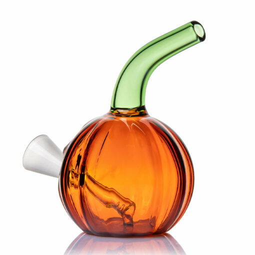 MJ Arsenal Jack O'Ripper Blunt Bubbler showcasing a vibrant jack-o'-lantern design, made from 100% borosilicate glass, perfect for water filtration.