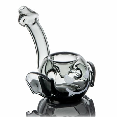 MJ Arsenal Bud-Sucker Pipe featuring a vibrant bat design with a glow-in-the-dark face, made of 100% borosilicate glass, perfect for Halloween. - Default Title