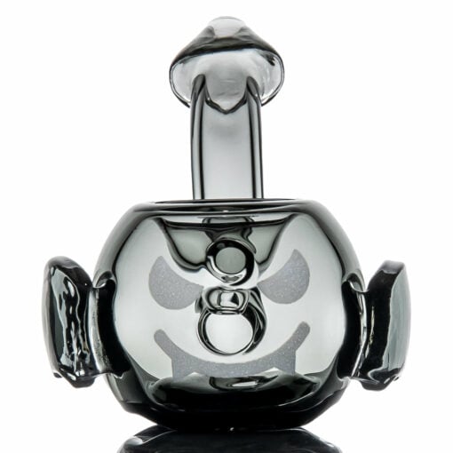 MJ Arsenal Bud-Sucker Pipe featuring a vibrant bat design with a glow-in-the-dark face, made of 100% borosilicate glass, perfect for Halloween.