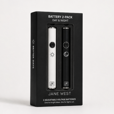 Vape Pen 510 Stick Battery set featuring one white and one black battery, designed for daytime and nighttime use with adjustable voltage settings. - Default Title