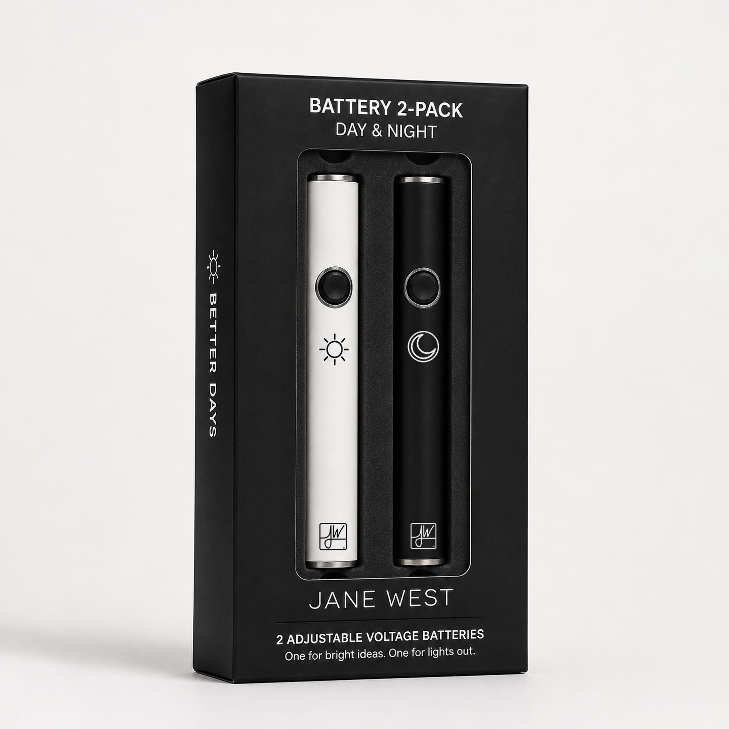 Vape Pen 510 Stick Battery set featuring one white and one black battery, designed for daytime and nighttime use with adjustable voltage settings. - Default Title