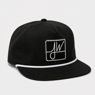 JW Rope Hat by Jane West featuring a khaki crown, black brim, orange rope detail, and a sewn JW square patch on the front, perfect for everyday wear. - Default Title