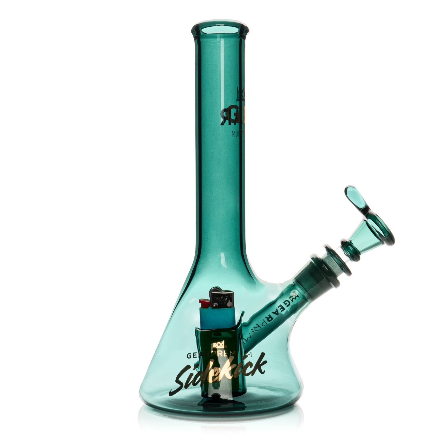 Gear Premium 9" Sidekick Mini Beaker with built-in lighter holster, showcasing sleek design and functional aesthetics for everyday smokers. - Teal