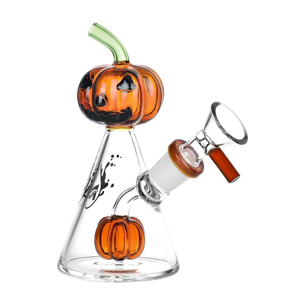 Pulsar Pleasant Pumpkin Pal glass water pipe featuring a whimsical jack-o-lantern design, standing 5.25 inches tall, ideal for everyday use. - Default Title