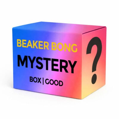 A beautifully arranged Beaker Bong Mystery Box showcasing premium smoking accessories, including a stylish beaker bong, vibrant bowls, and essential tools. - GOOD